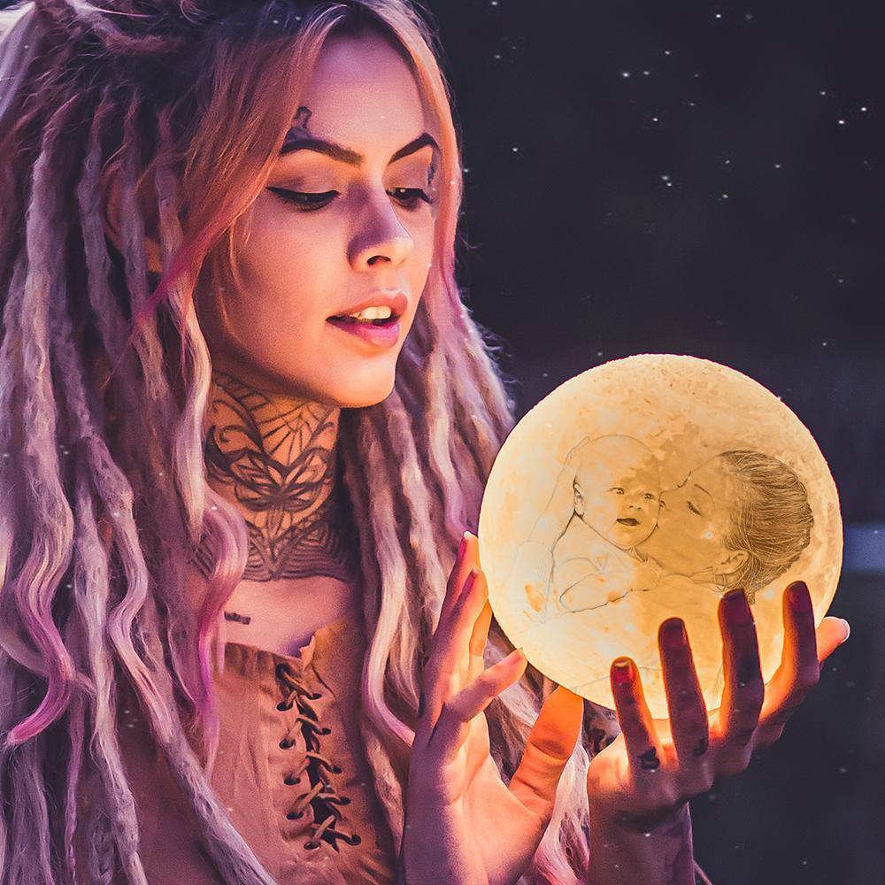 Custom Engraved 3D Photo Moon Lamp | Touch to Convert 2 Colors | Mom' Gift - MyPhotoWalletAU