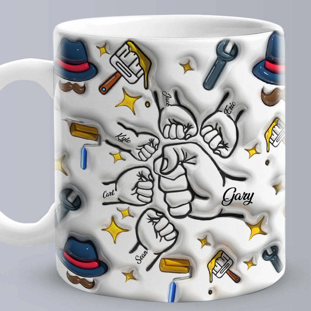 Father's Day Gifts Custom 1-6 Kids Personalized Names 3D Inflated Effect Printed Ceramic Coffee Mug