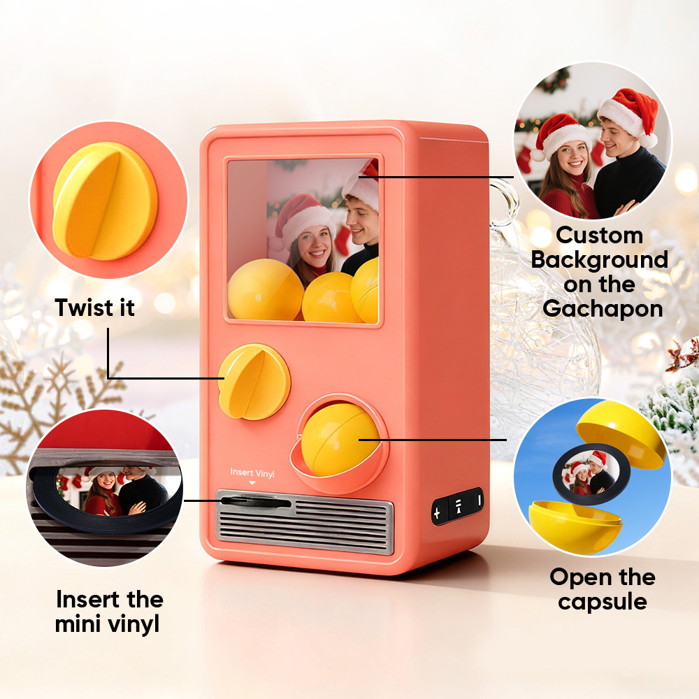 (Pre-Sale, Ships on 25/10) Personalized Music and Photo Music Gachapon Machine Custom Song Mini Record Box Retro Christmas Gifts for Her - 