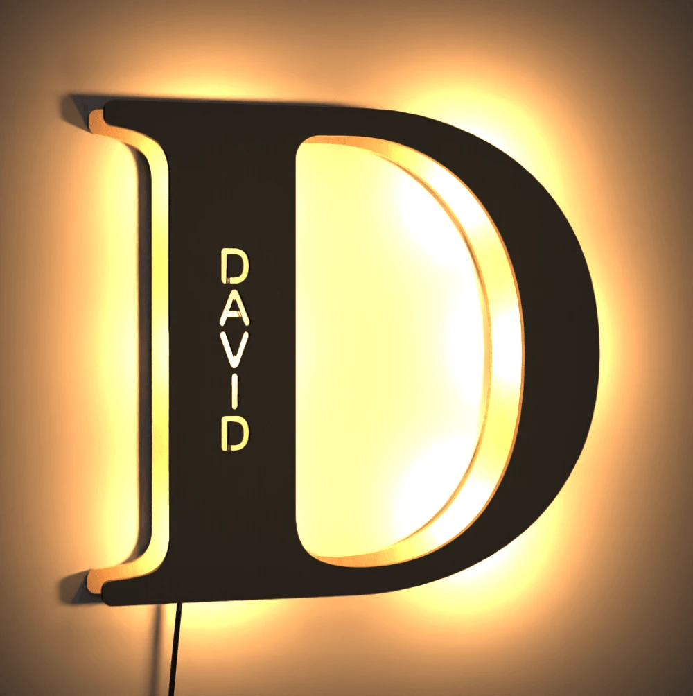 Custom Woodcut Alphabet Wall Light Night Light - MyPhotoWalletAU