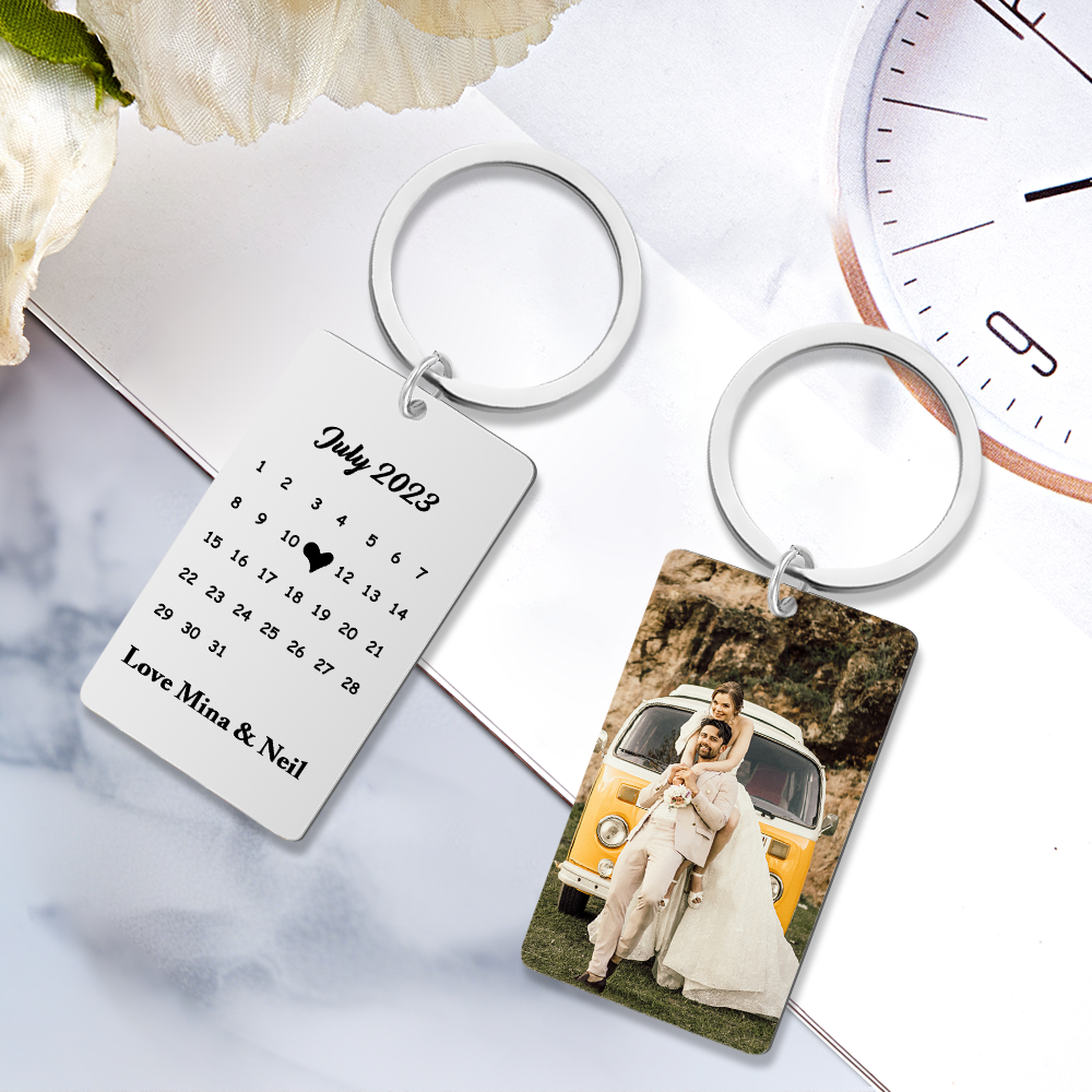 Anniversary Gift Custom Photo Keychain Personalized Calendar Keychain Save the Date Calendar Gift - myphotowalletau
