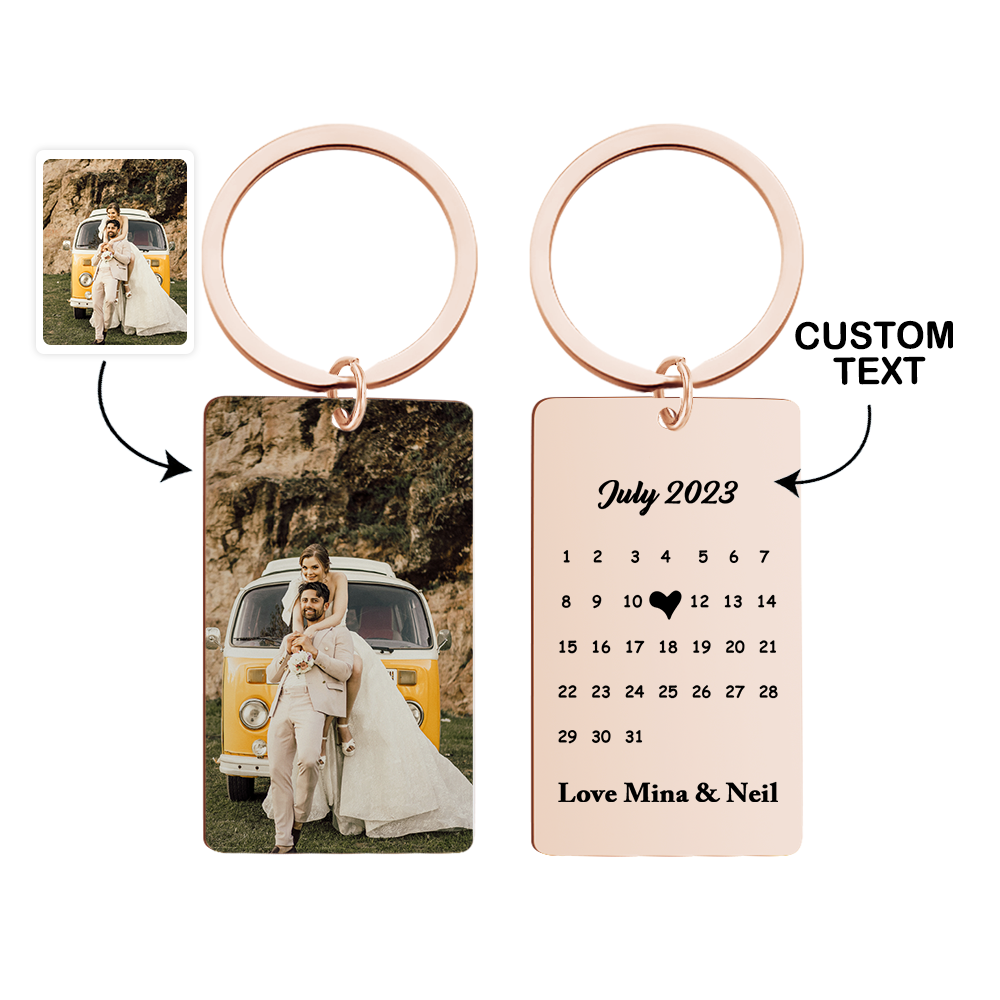 Anniversary Gift Custom Photo Keychain Personalized Calendar Keychain Save the Date Calendar Gift - myphotowalletau