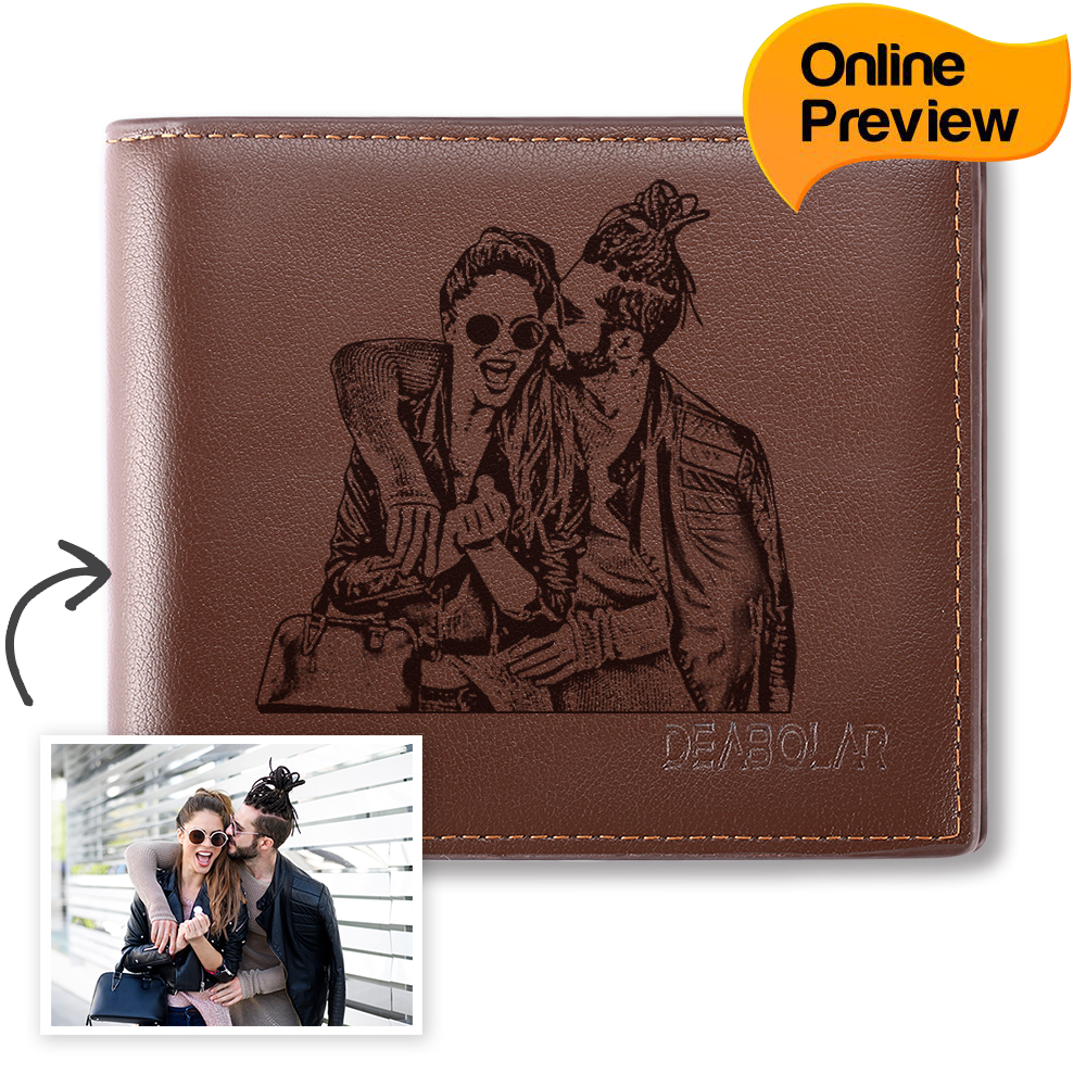 Custom Men's Trifold Photo Wallet Brown (Design Online & Preview) - MyPhotoWalletAU