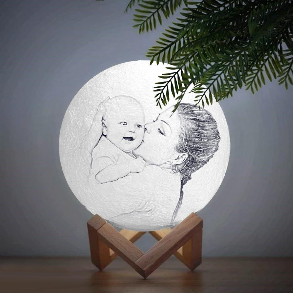 Custom Engraved 3D Photo Moon Lamp | Touch to Convert 2 Colors | Mom' Gift - MyPhotoWalletAU
