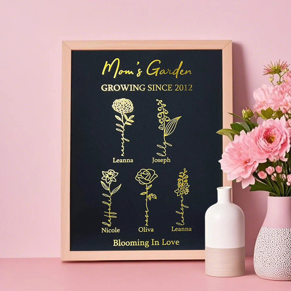 Gifts for Mom Custom Golden Foil Birth Flower Frame