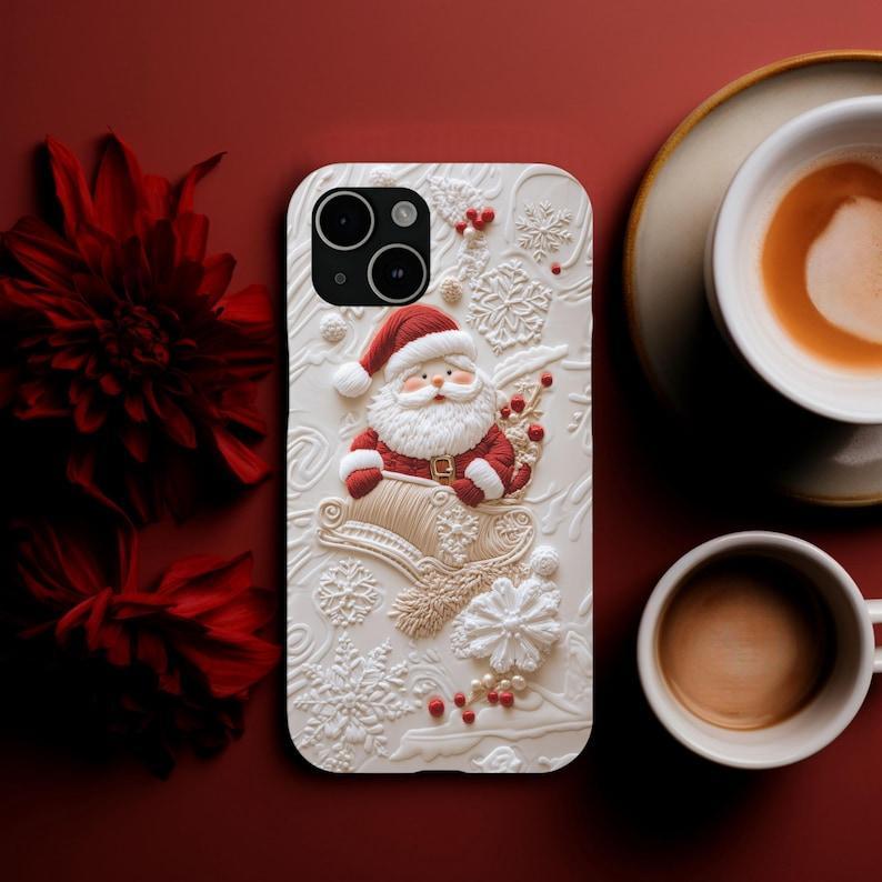 Santa Phone Case - Embroidered effect Santa phone case, Simple Christmas and Winter phone case iPhone 16 15 14 13, Samsung S24 23 22