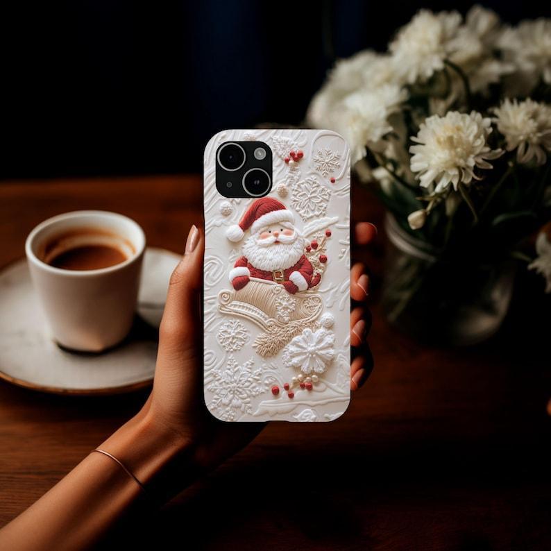 Santa Phone Case - Embroidered effect Santa phone case, Simple Christmas and Winter phone case iPhone 16 15 14 13, Samsung S24 23 22