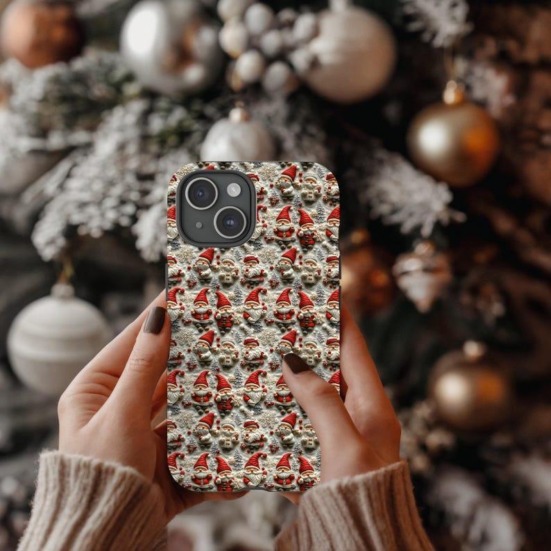 Christmas-themed iphone case,3D clay effect phone case,christmas gnomes phone case,iphone 15 pro max magsafe,iphone 14 pro max magsafe