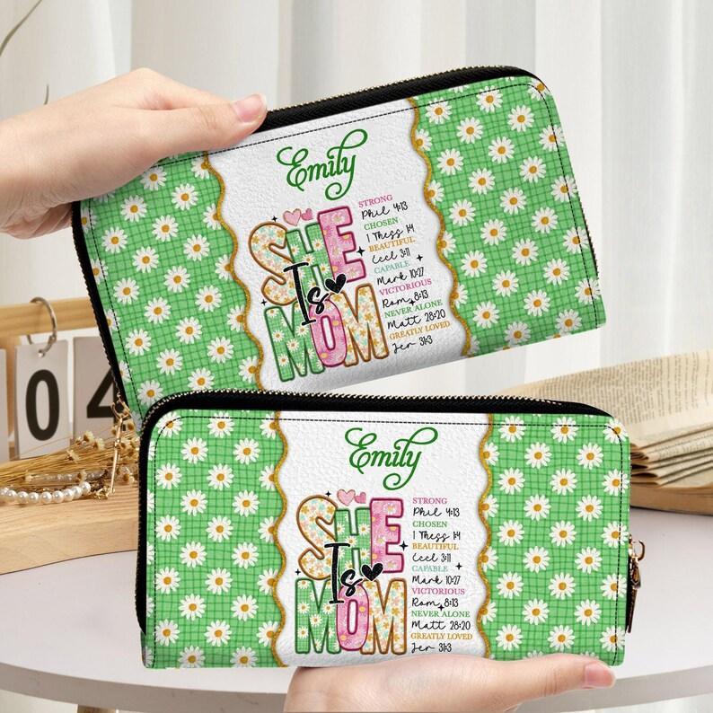 Personalized She is Mom Leather Handbag, Custom Mother's Day Gift For Mum, Blessed Mom Gift, Retro Mom Life Handbag, Christmas Gift