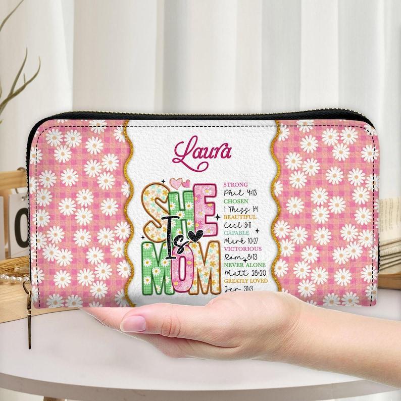 Personalized She is Mom Leather Handbag, Custom Mother's Day Gift For Mum, Blessed Mom Gift, Retro Mom Life Handbag, Christmas Gift