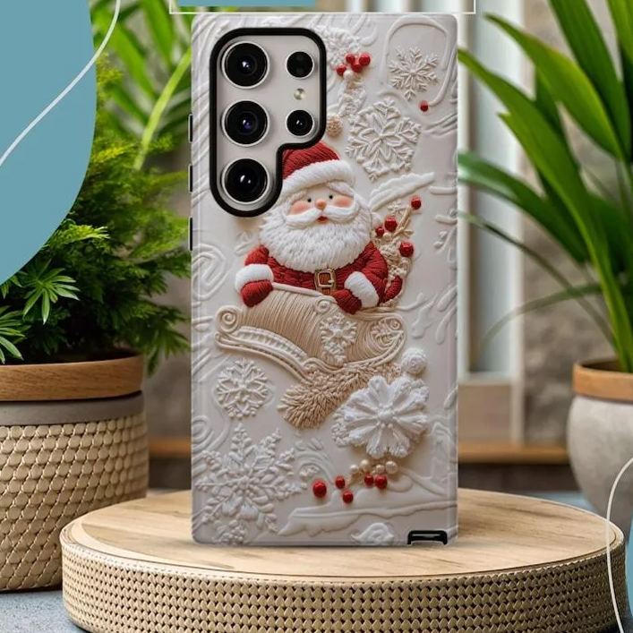 Santa Phone Case - Embroidered effect Santa phone case, Simple Christmas and Winter phone case iPhone 16 15 14 13, Samsung S24 23