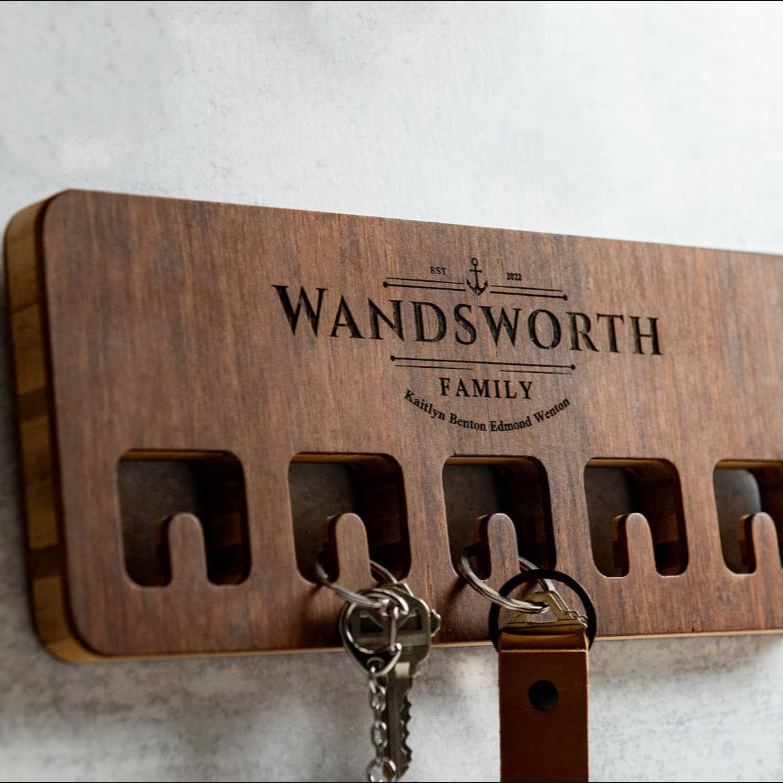 Wood Wall Mount For Keychains - Personalized Engraved Family Names -