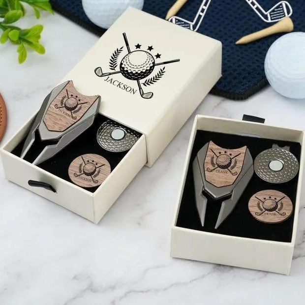 Personalized Groomsmen Golf Sets, Custom Divot Tool, Golfers Gifts, Engraved Golf Ball Marker Set, Golf Turf Tools, Groomsman Proposal Gifts - 