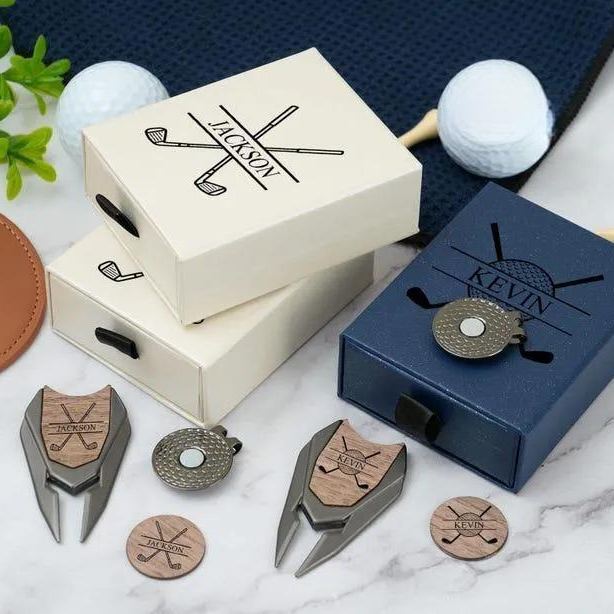 Personalized Groomsmen Golf Sets, Custom Divot Tool, Golfers Gifts, Engraved Golf Ball Marker Set, Golf Turf Tools, Groomsman Proposal Gifts - 