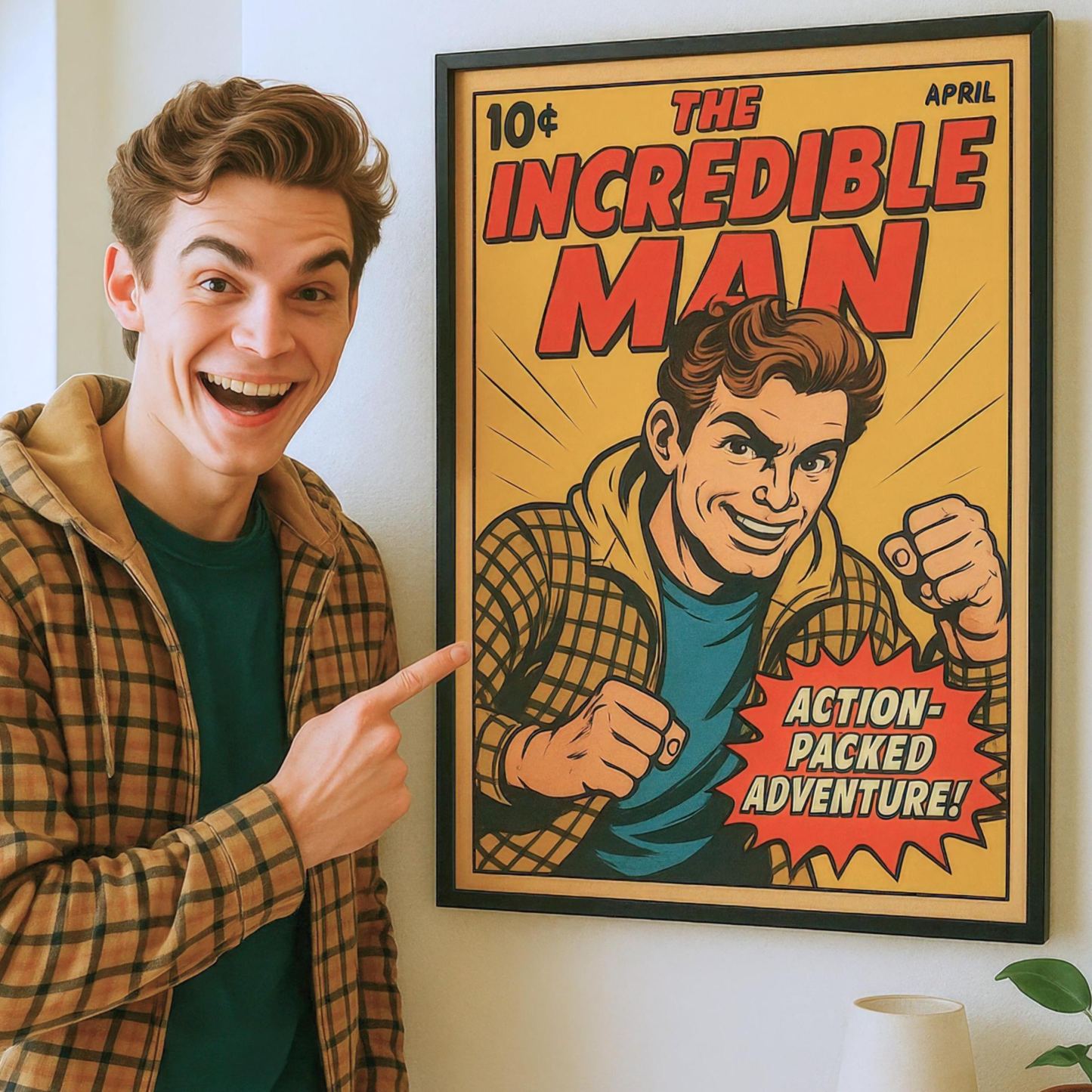 Personalized Retro Comic Book Cover Portrait from Photo, Canvas Wall Art | Vintage Retro 8 Background Styles Art Gift for Friends or Couples - 