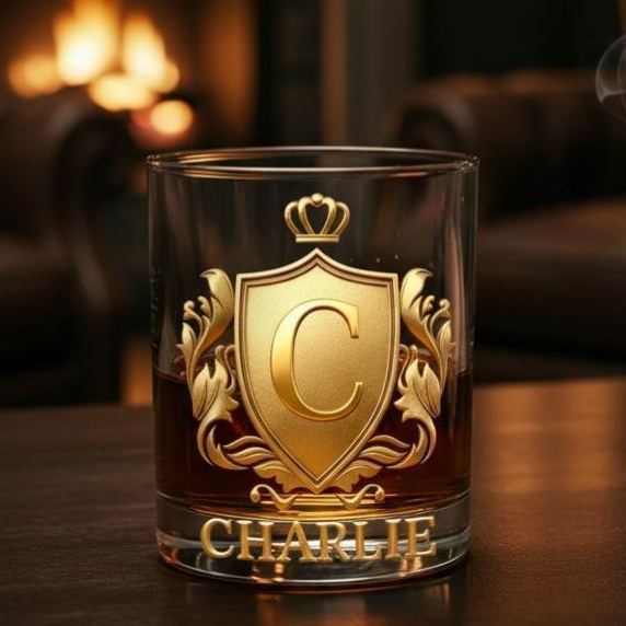 Custom Golden 3D Badge 10 oz Rock Whiskey Glass Birthday Gift - Cheers with Legendary Man - 