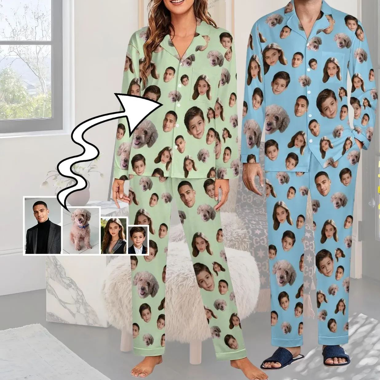 Custom Face Pajama Set,Christmas Pajamas,Personalized Photo Pajamas,Men Women Pajamas Bridal Party Birthday Anniversary Day Gifts,dog gifts