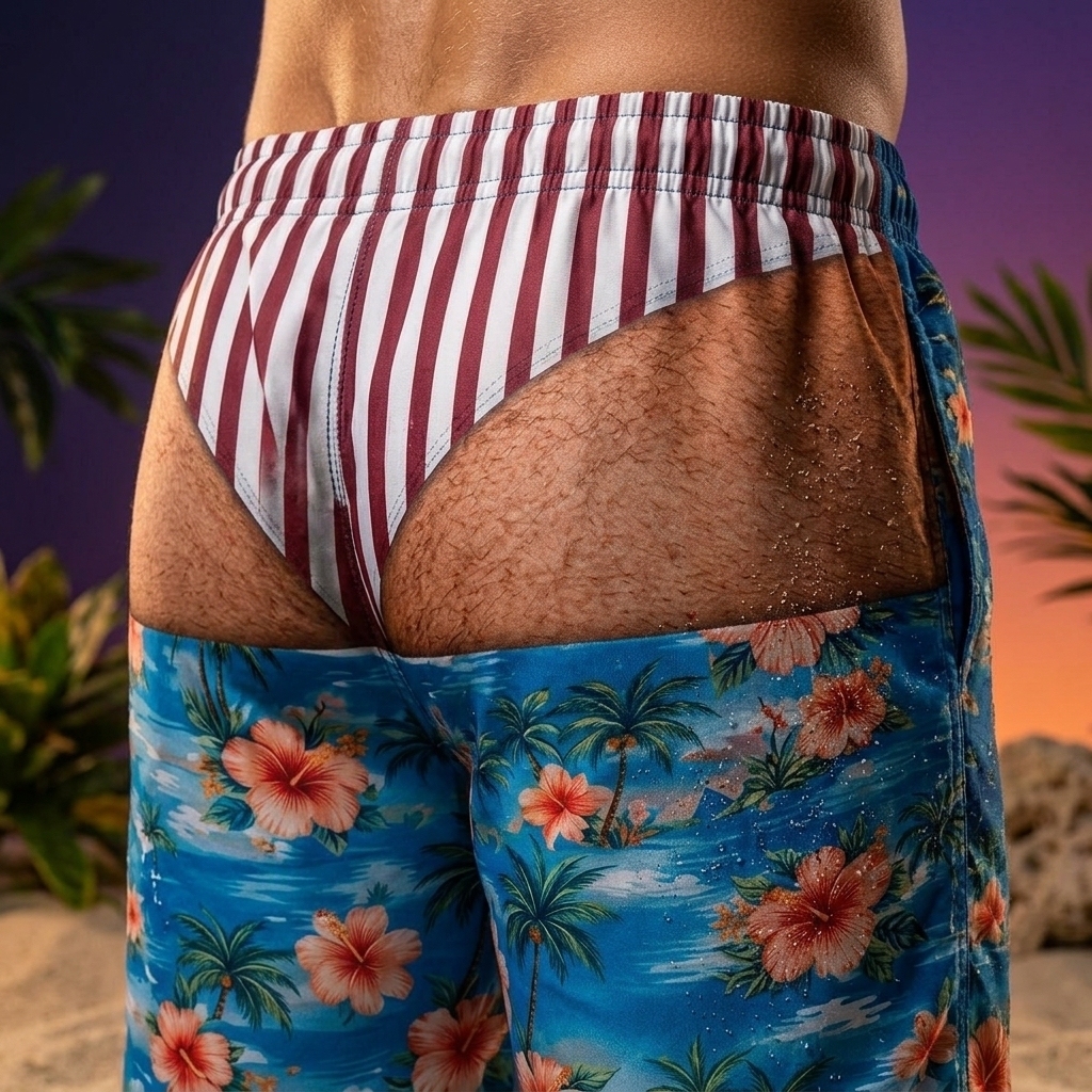 Novelty Optical Illusion Swim Trunks – Funny Men's Beach Shorts for Vacation & Summer Fun - 