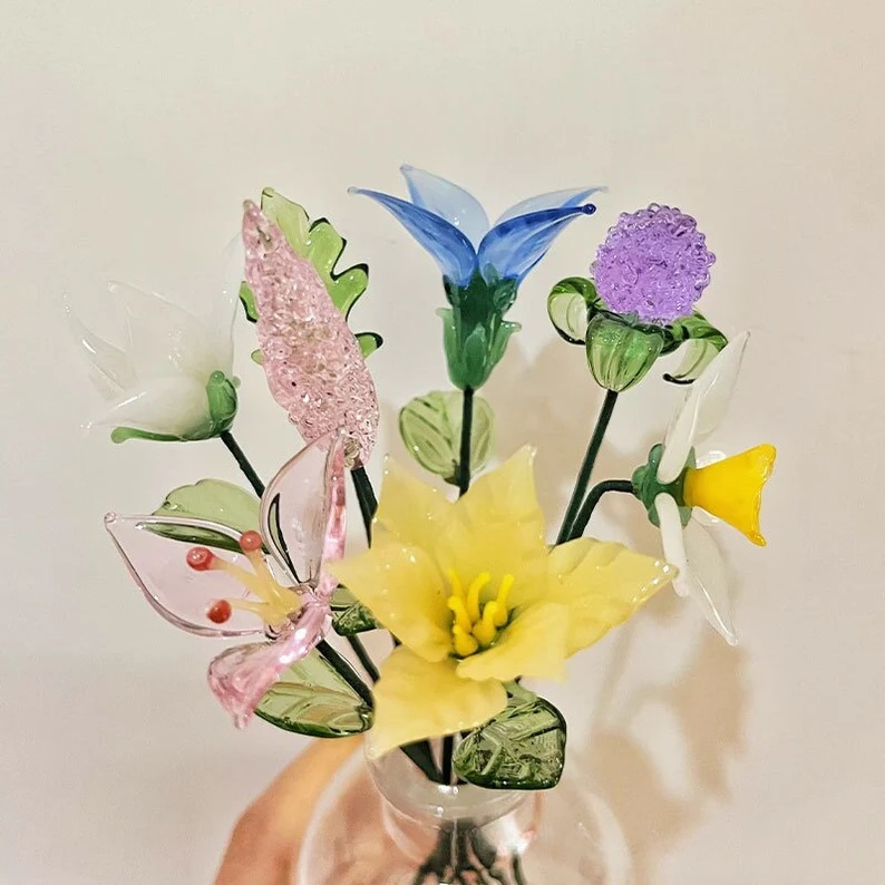 Glass Birth Month Flower Mother's Day Gifts from Daughter Spring Decoration Birthday Gift