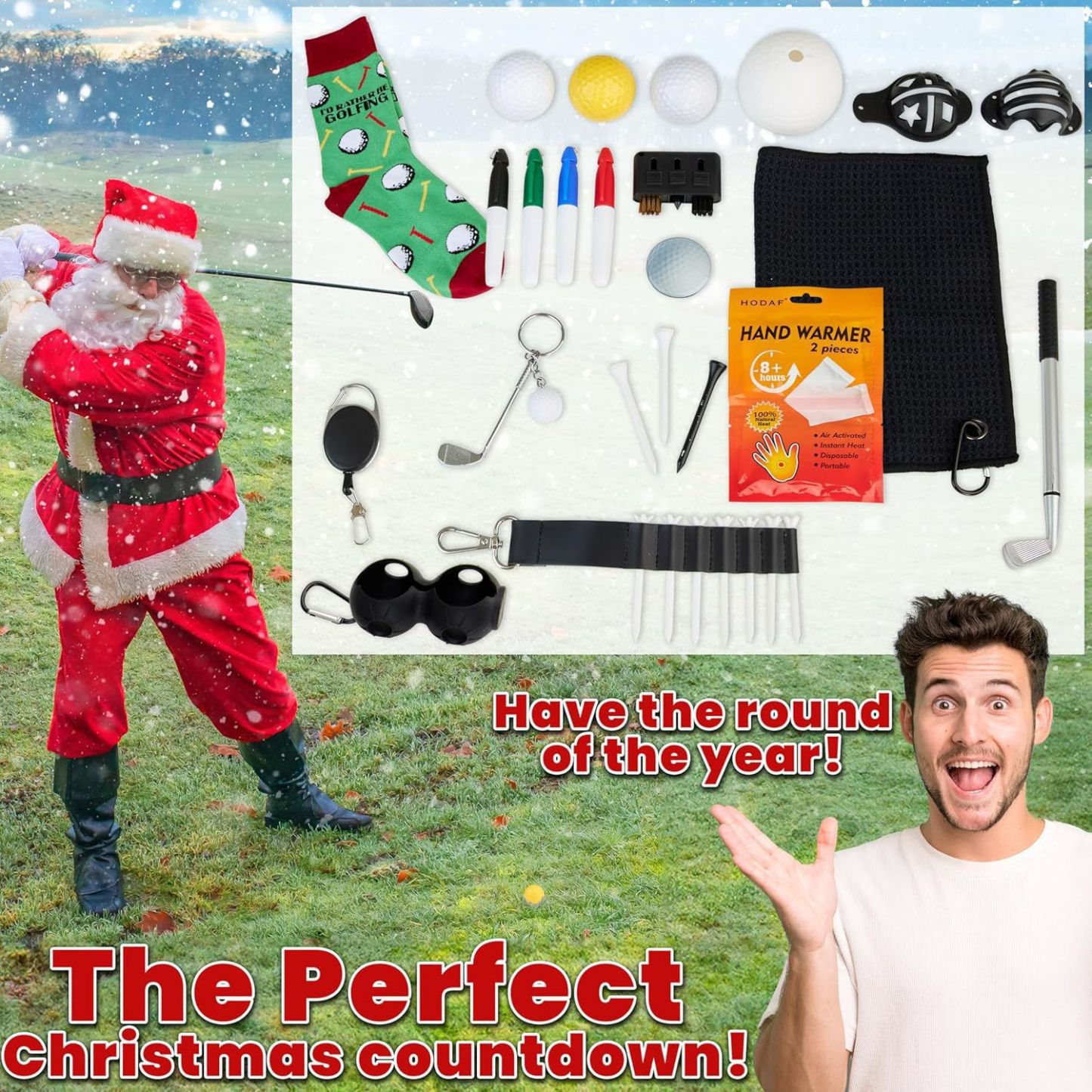 Golf Advent Calendar 2025 for Men Teens Christmas Countdown Calendar 24 Mini Golf Surprises Socks Novelty Fun Gifts for Men - 