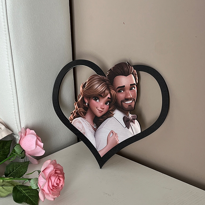 Personalised cartoon style photo heart-shaped frame