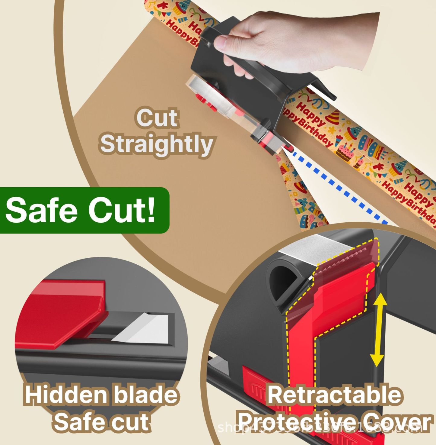 Wrapping Paper Cutter & Tape Dispenser, Dual Use Holiday Gift Wrap Cutter Tool Paper Roll Holder Tube - 
