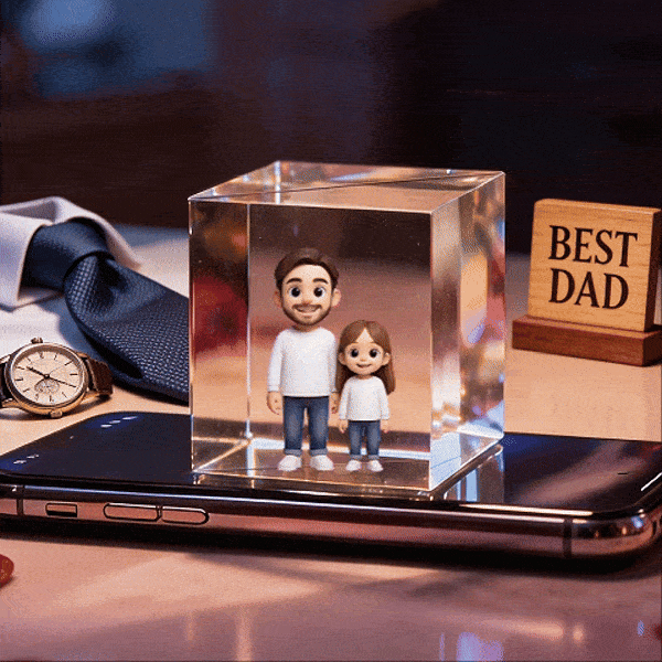 3D Cartoon Double-Person Lumina Boxes Hologram Video | Father's Day High-Transmittance Holographic Material Image Gift For DaD - 