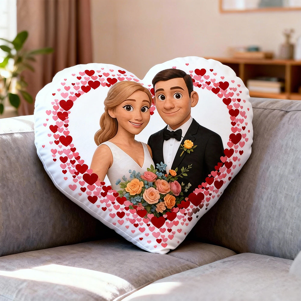 Custom Couple Photo Pillow – Red Heart-shaped Personalized Pillow For Valentine’s Day Gifts - 