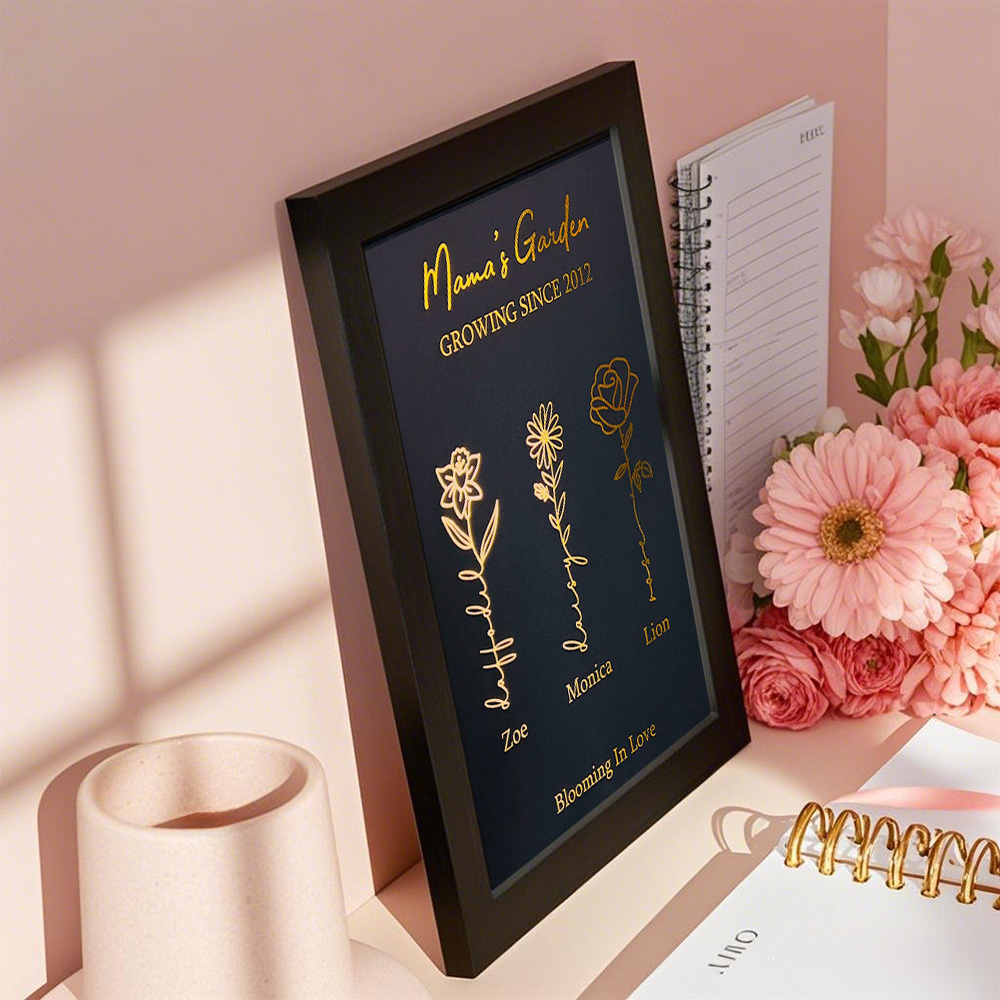 Gifts for Mom Custom Golden Foil Birth Flower Frame