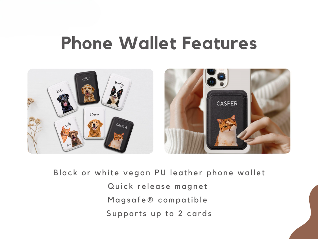 Custom Pet Phone Case Wallet with Card Holder MagSafe Compatible Using Pet Photo + Name Personalized Phone Case Custom Cat Phone Case - 