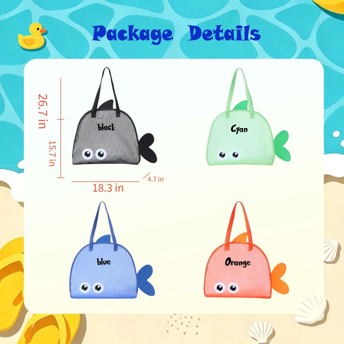 Custom Embroidered Kids Beach Bag, Mesh Fish Beach Tote, Personalized Children's Beach Tote Bag, Kids' Toy Beach Bag, Gift for Kids - 