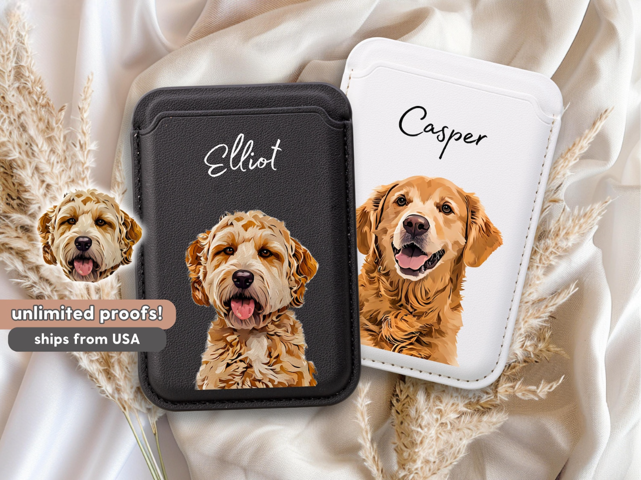 Custom Pet Phone Case Wallet with Card Holder MagSafe Compatible Using Pet Photo + Name Personalized Phone Case Custom Cat Phone Case - 