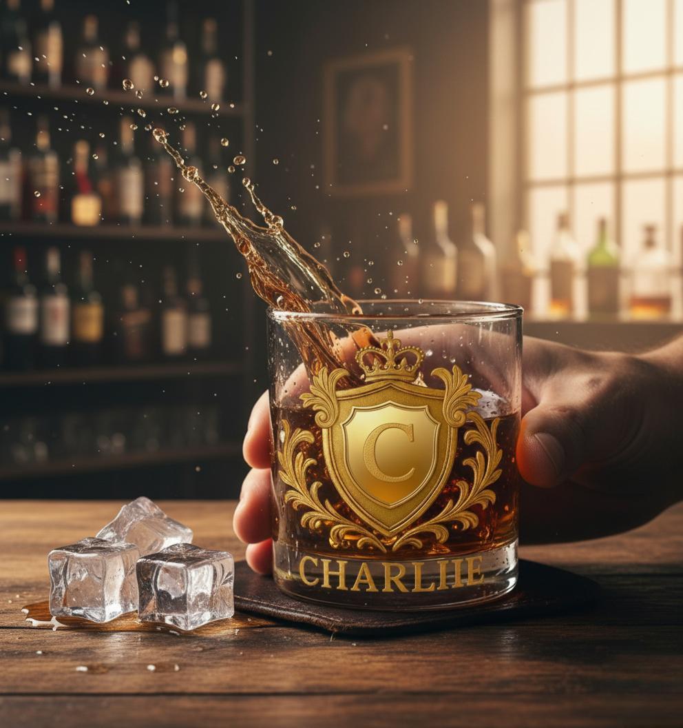 Custom Golden 3D Badge 10 oz Rock Whiskey Glass Birthday Gift - Cheers with Legendary Man - 