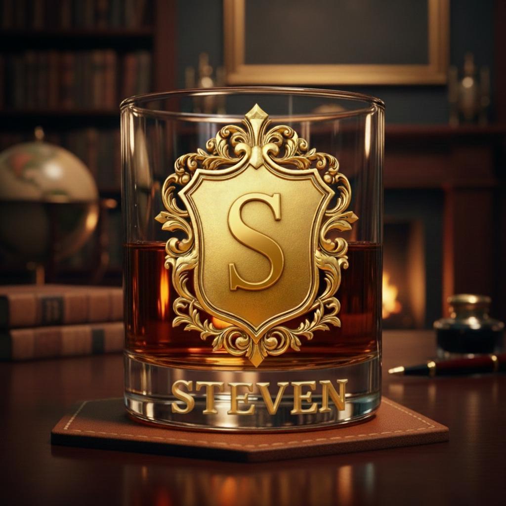 Custom Golden 3D Badge 10 oz Rock Whiskey Glass Birthday Gift - Cheers with Legendary Man - 