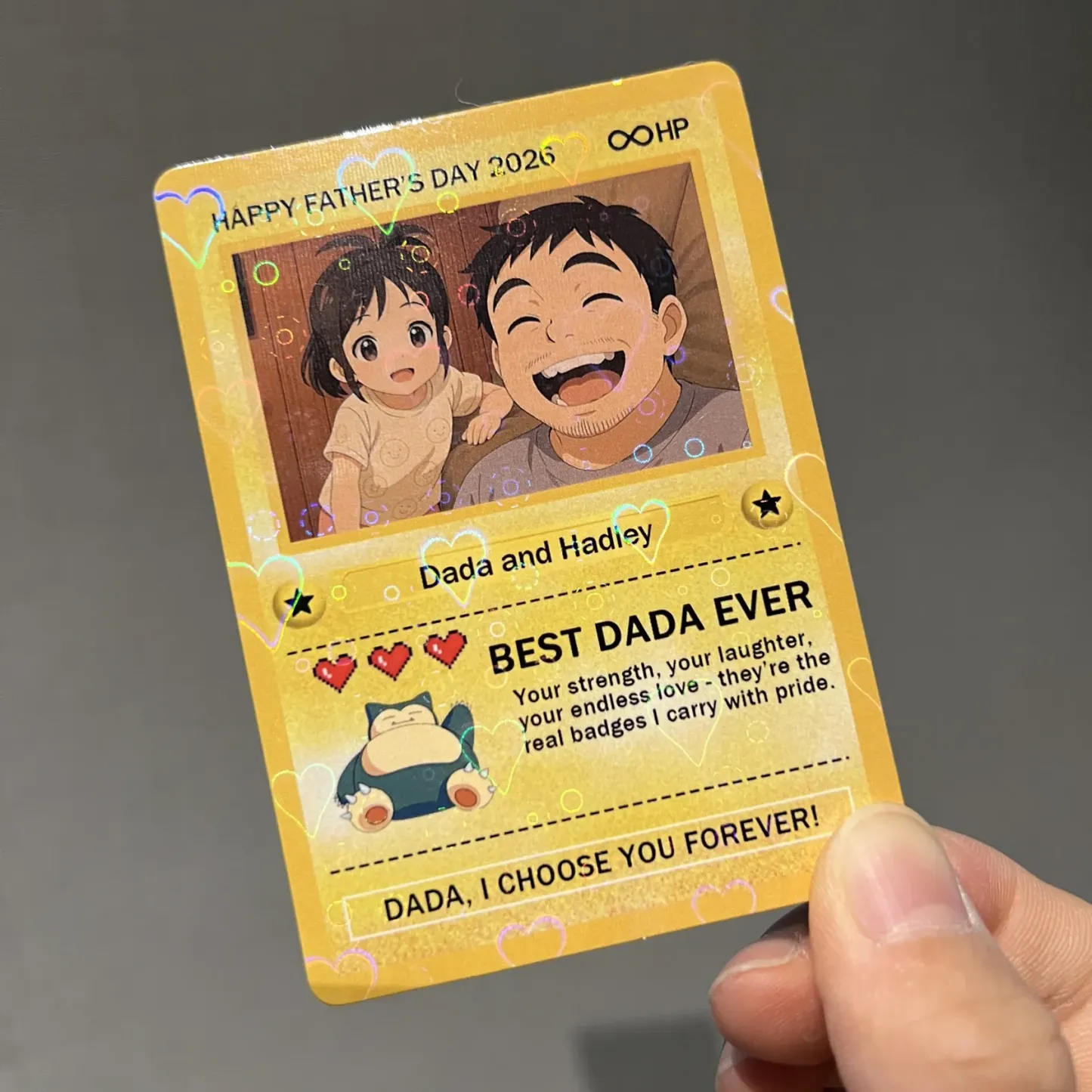 Personalised Father's Day Card - Custom Dad Trading Card with Photo & Names - "Best Dad Ever" Unique Gift for Dad, Grandpa, Husband - Poke Style Collectible Plaque for Father's Day 2026 - 