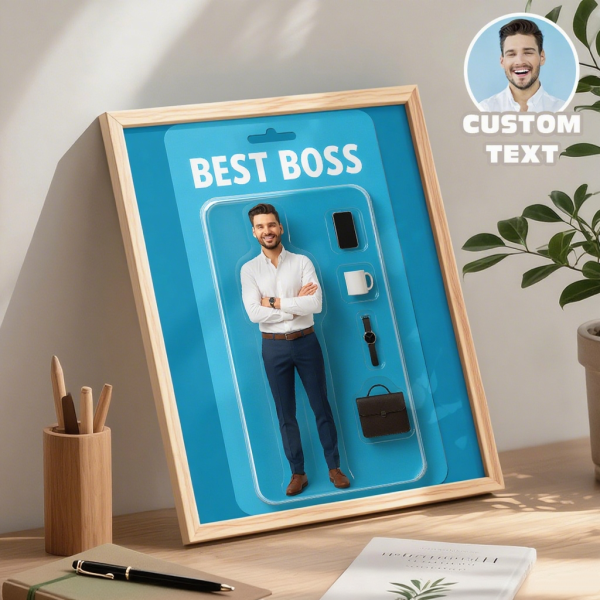 Boss Day Gifts Custom Photo Frame with Text Toy Box Art Frame for Best Boss Personazlied Action Figure Frame