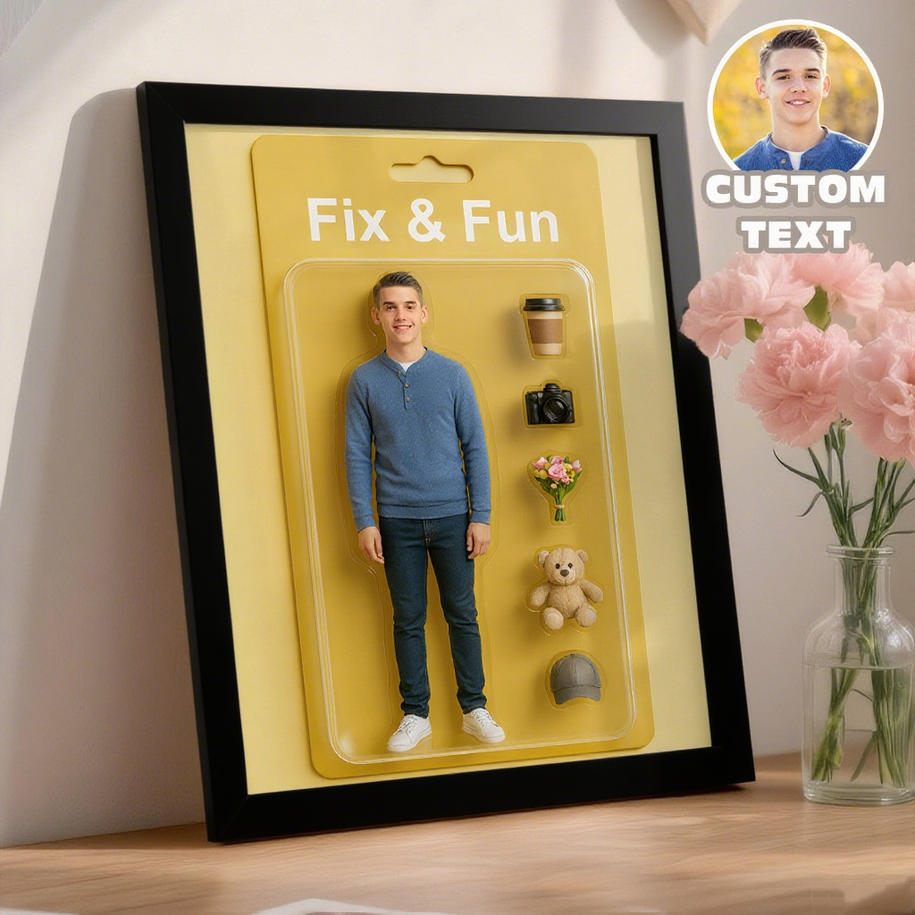 Custom Toy Figure Wooden Frame, Flat Printed Frame