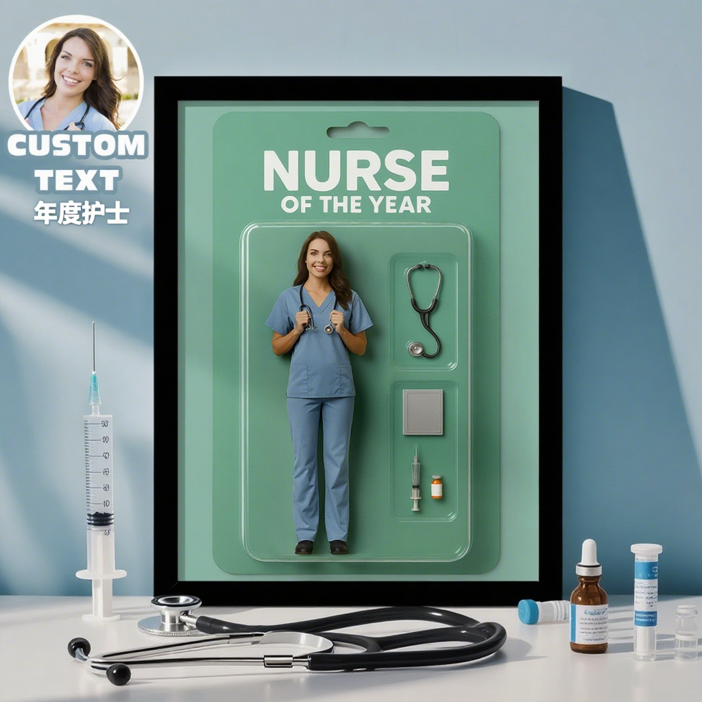 Custom Toy Figure Wooden Frame, Flat Printed Frame