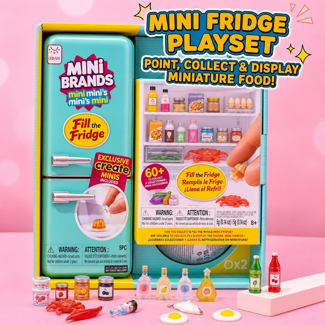 Mini Fridge Playset with Miniature Food Toys, Collectible Blind Box Fridge Set, Cute Tiny Grocery Accessories for Kids, Desk Decor & DIY Display