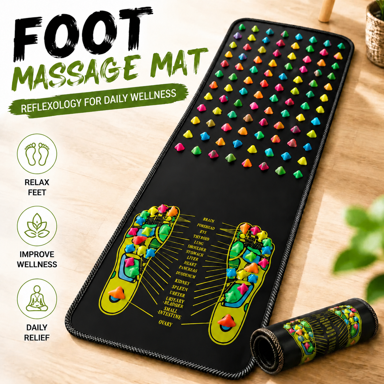 Foot Pain Relief Mat – Acupressure Reflexology Massage Pad for Home Wellness