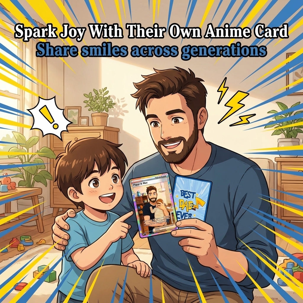 Custom Anime Father's Day Card - Personalized Dad & Me Illustration Battle Card