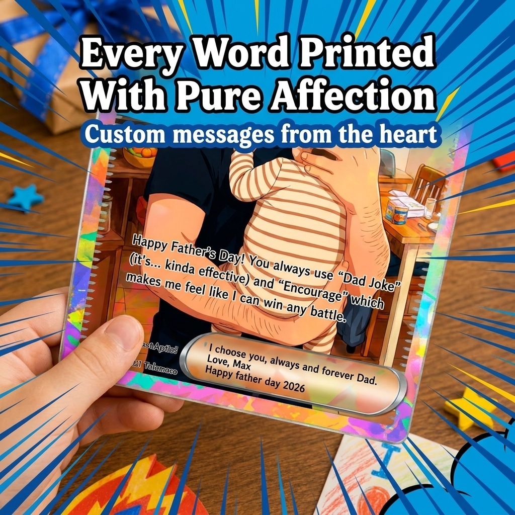 Custom Anime Father's Day Card - Personalized Dad & Me Illustration Battle Card