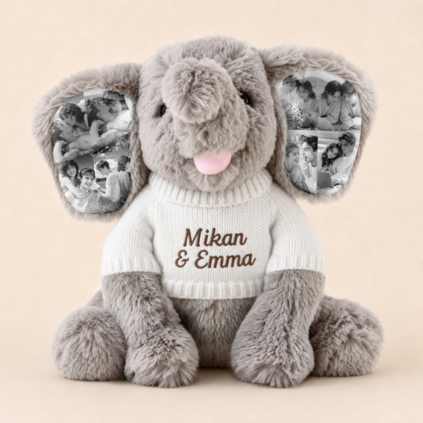 Custom Photo Elephant Plush – Personalized Ear Picture Elephant Gift for Couples Anniversary Gifts - Photowatch