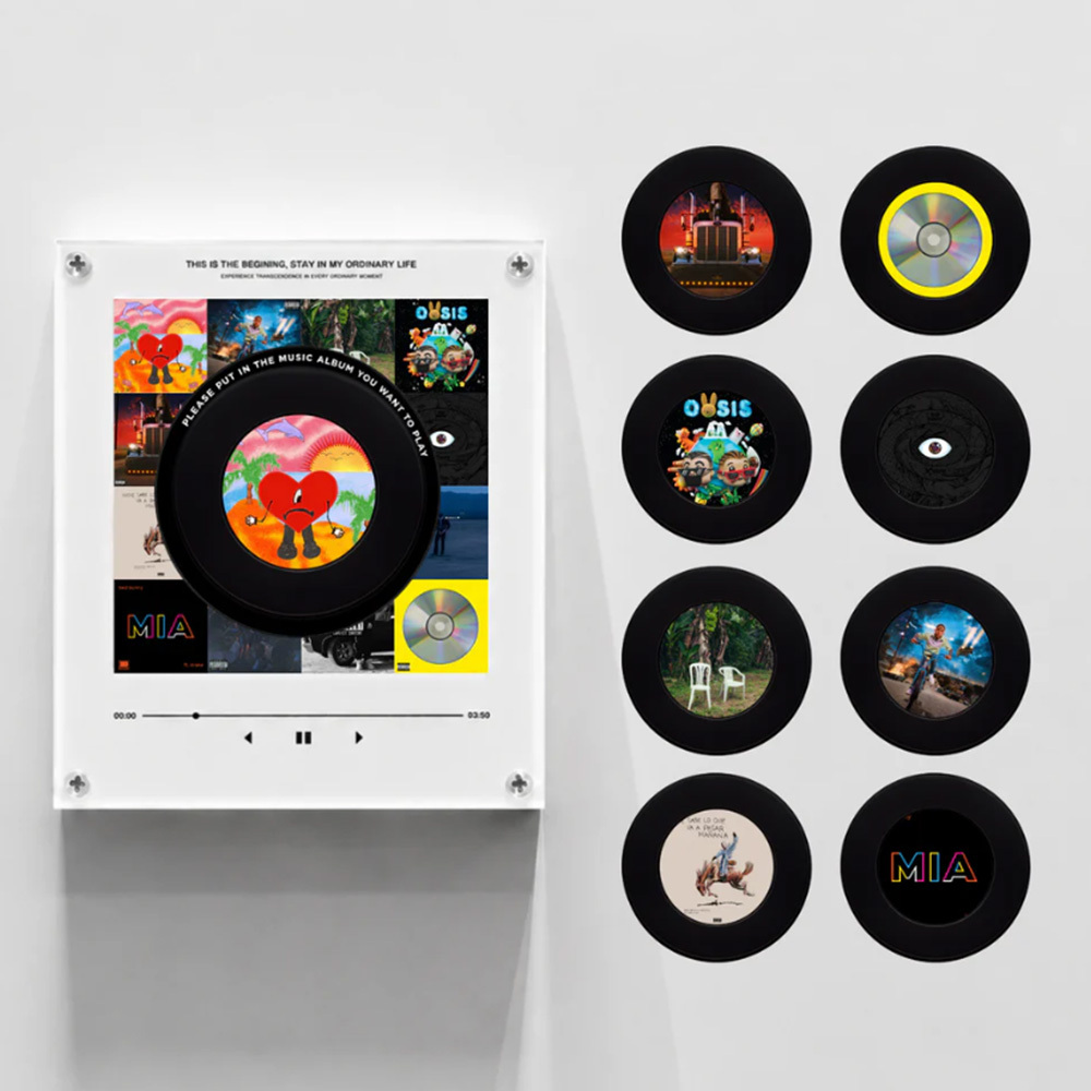 Custom Mini Vinyl Record Music Player With 9 Discs,  Magnetic Disc Music Player with Rechargeable Battery