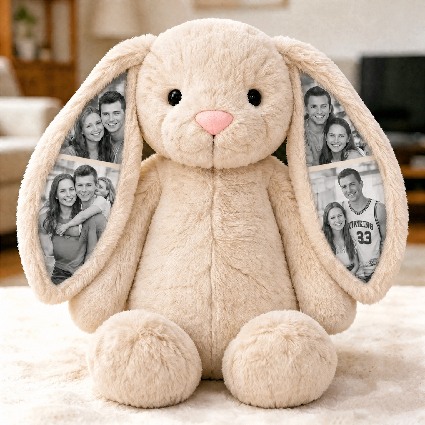 Custom Photo Bunny Plush – Personalized Hidden Ear Picture Bunny Gift for Couples  Anniversary Mother's Day Gifts