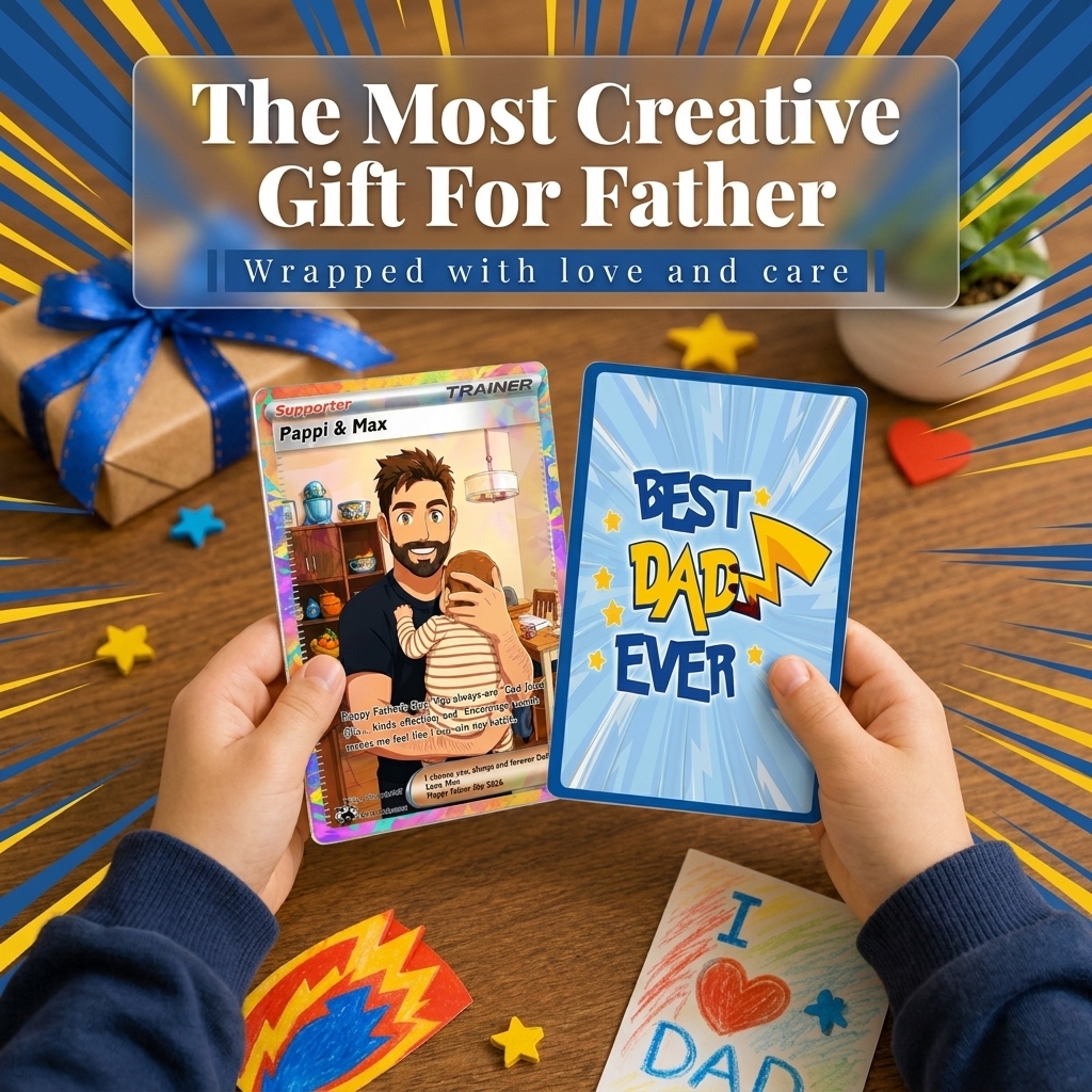 Custom Anime Father's Day Card - Personalized Dad & Me Illustration Battle Card