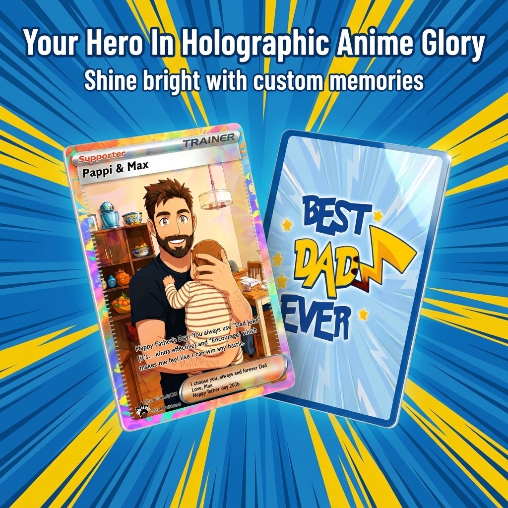 Custom Anime Father's Day Card - Personalized Dad & Me Illustration Battle Card