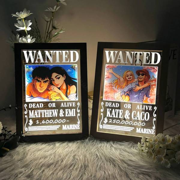 Personalized Anime Wanted Couple Portrait Led Light Frame - Photowatch