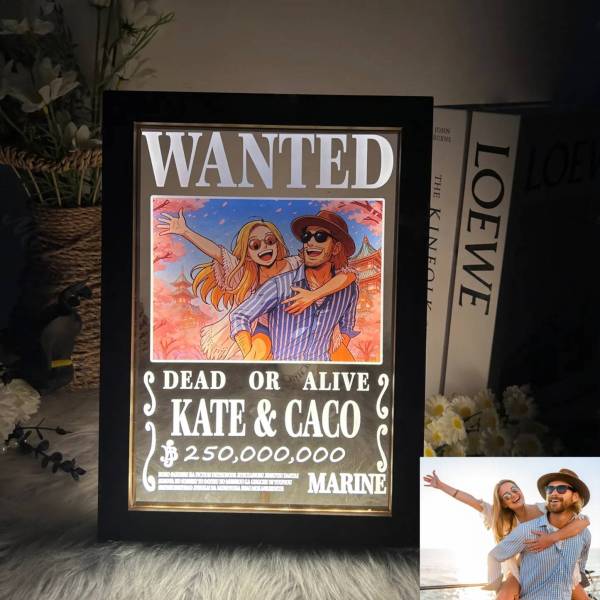 Personalized Anime Wanted Couple Portrait Led Light Frame - Photowatch