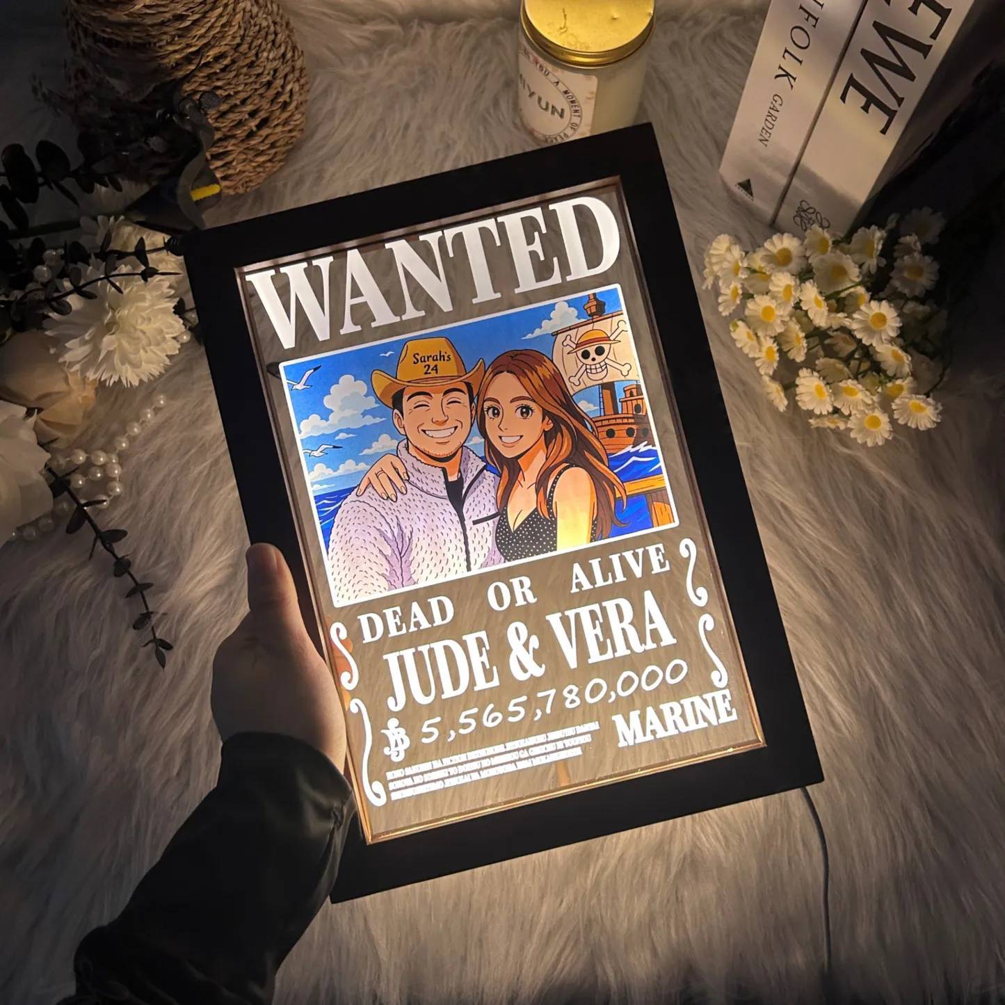 Personalized Anime Wanted Couple Portrait Led Light Frame - Photowatch